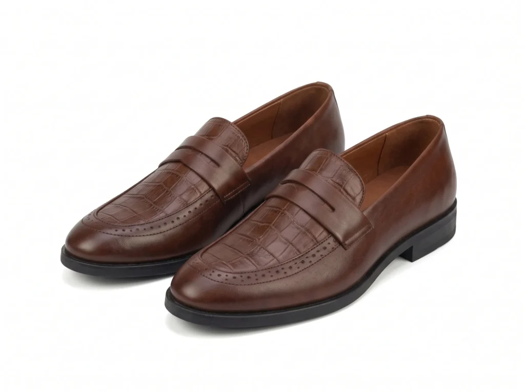 Men's Premium Croc-Embossed Leather Penny Loafers | Brogue Dress Shoes