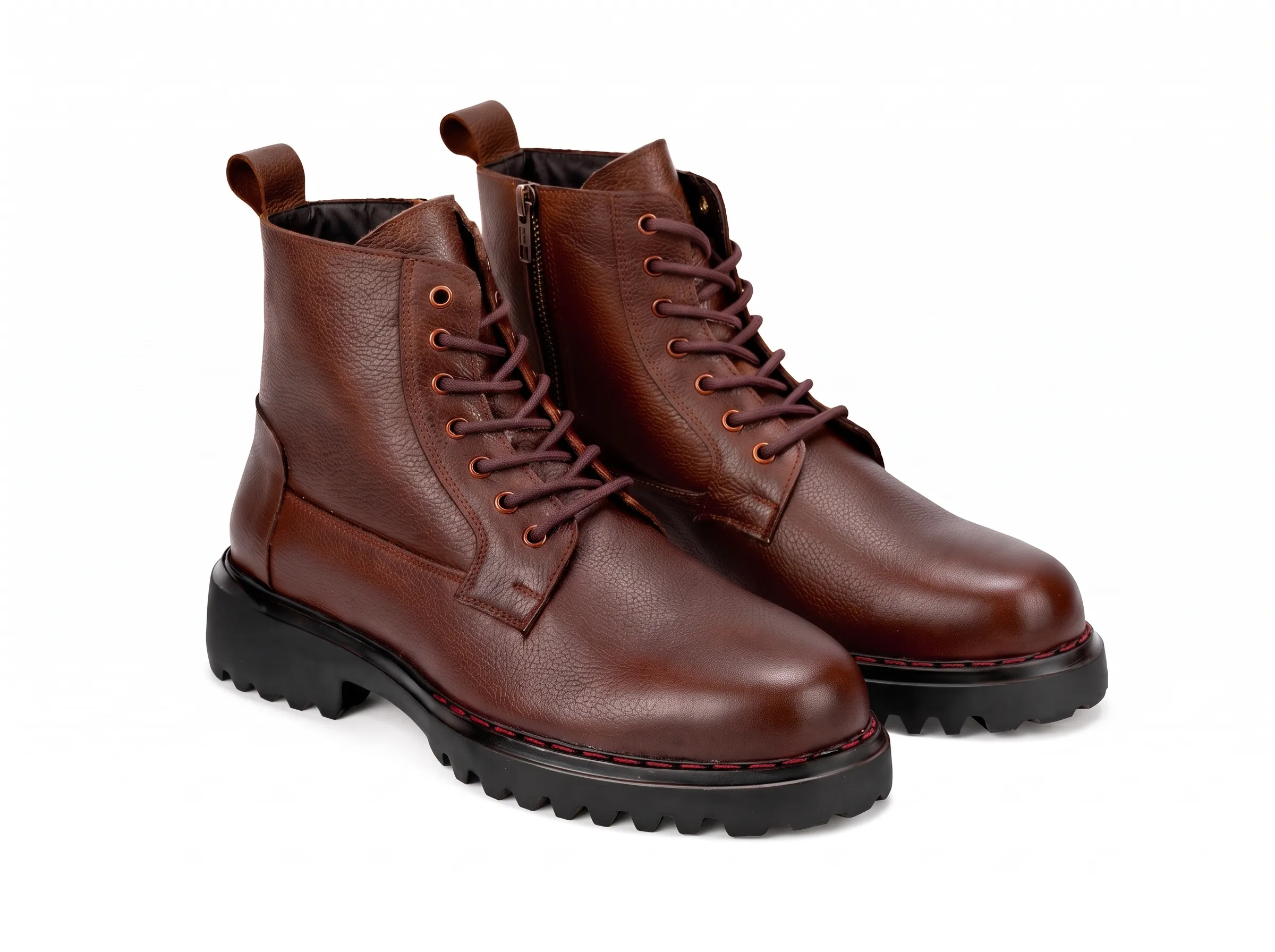 Men’s Leather Lace-Up Boots with Side Zip