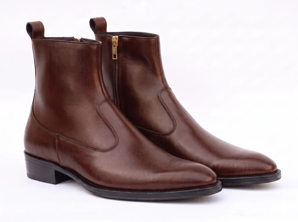 Men's Sleek Leather Side-Zip Dress Ankle Boots | Formal Almond-Toe Boots