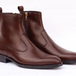 Men's Sleek Leather Side-Zip Dress Ankle Boots | Formal Almond-Toe Boots
