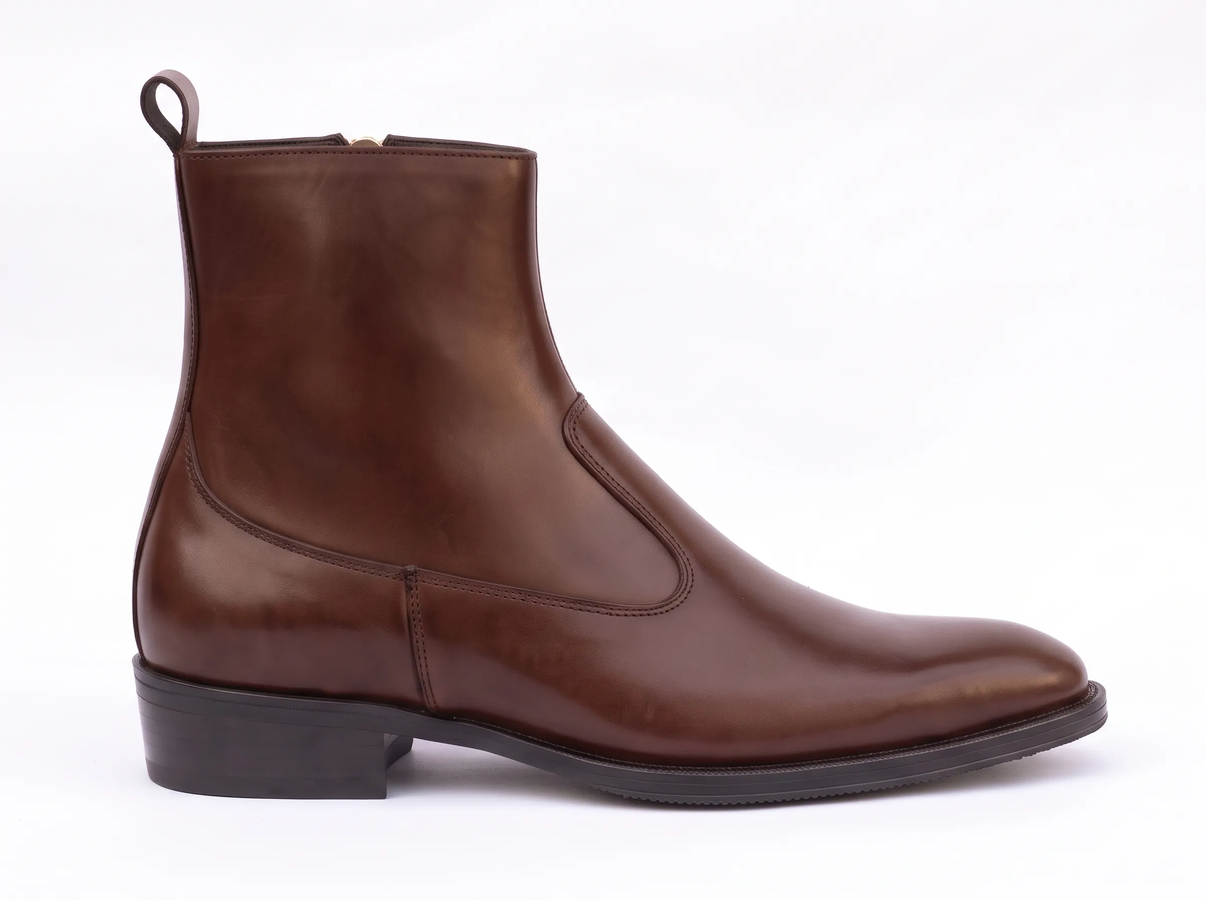 Men's Sleek Leather Side-Zip Dress Ankle Boots | Formal Almond-Toe Boots - Image 3