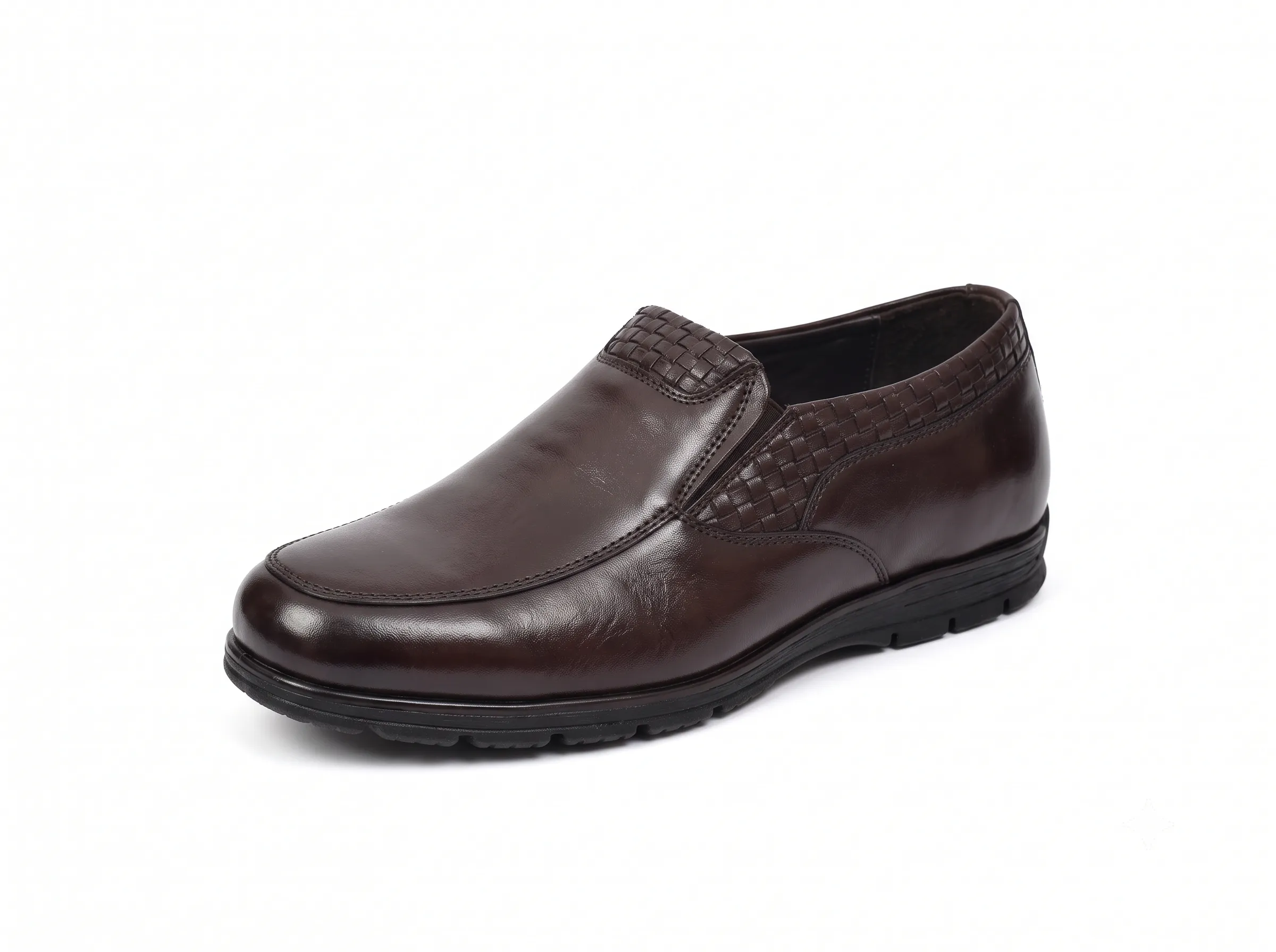 Men's Premium Woven Trim Leather Loafers | Slip-On Dress Shoes - Image 3