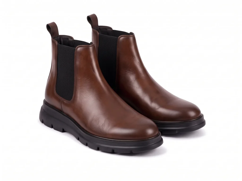 Men's Chunky Lug-Sole Leather Chelsea Boots | Slip-On Ankle Boots