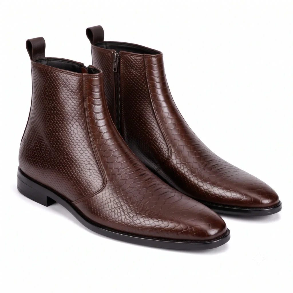 Men's Snakeskin-Embossed Leather Side-Zip Ankle Boots | Exotic Dress Boots