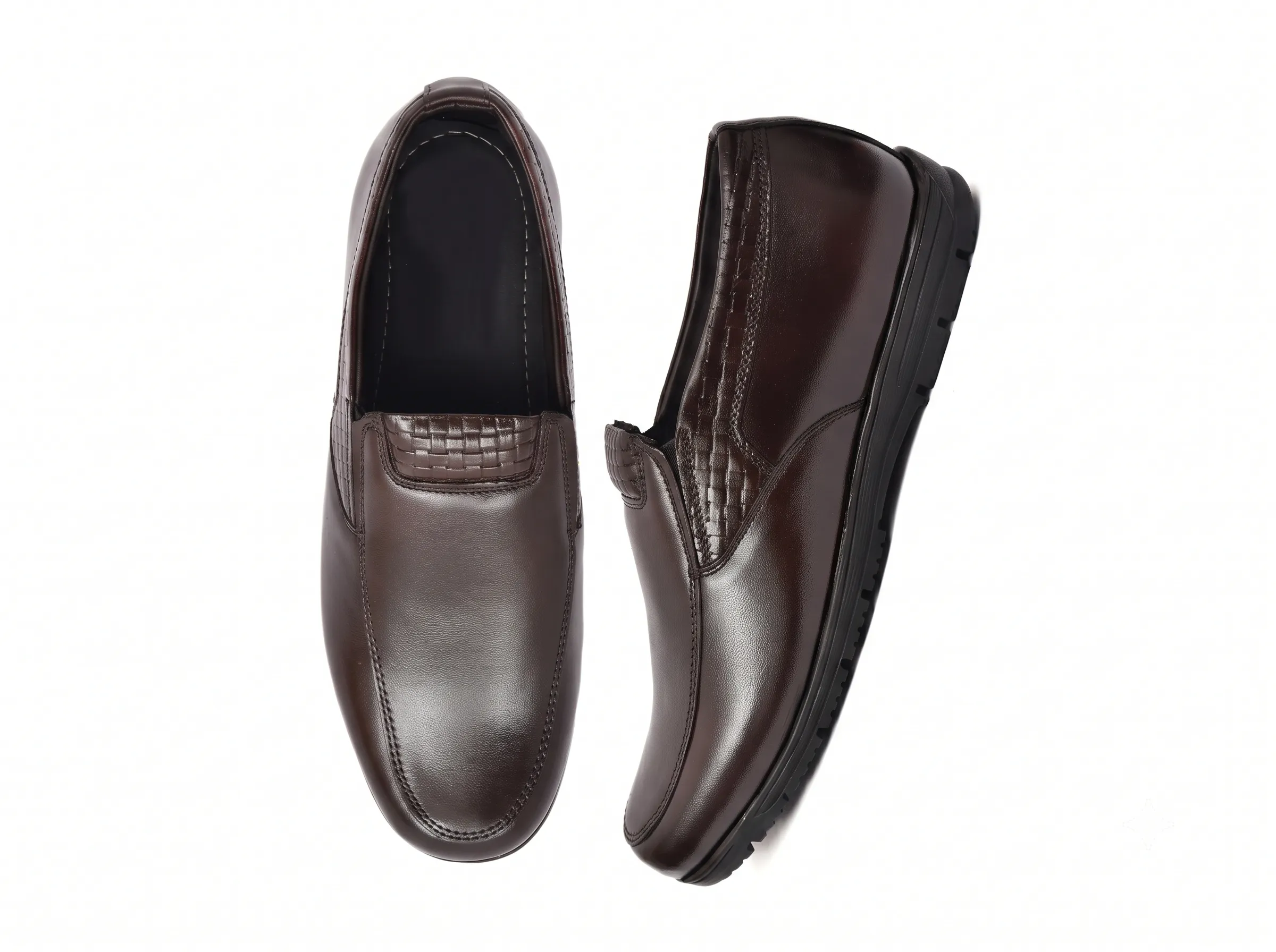 Men's Premium Woven Trim Leather Loafers | Slip-On Dress Shoes - Image 2