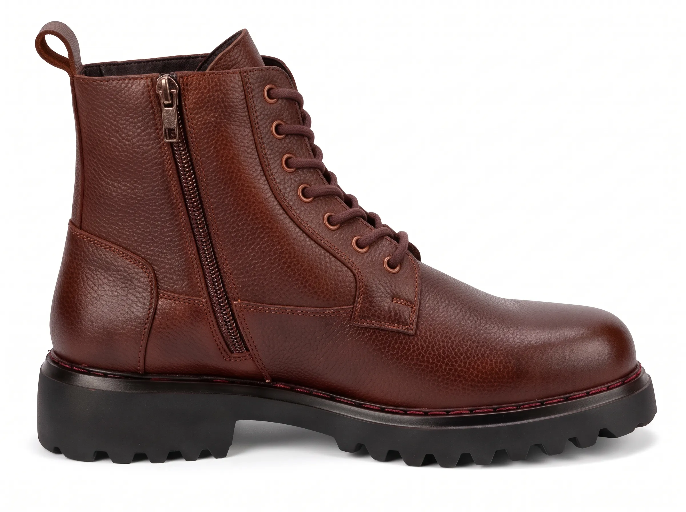 Men’s Leather Lace-Up Boots with Side Zip - Image 6
