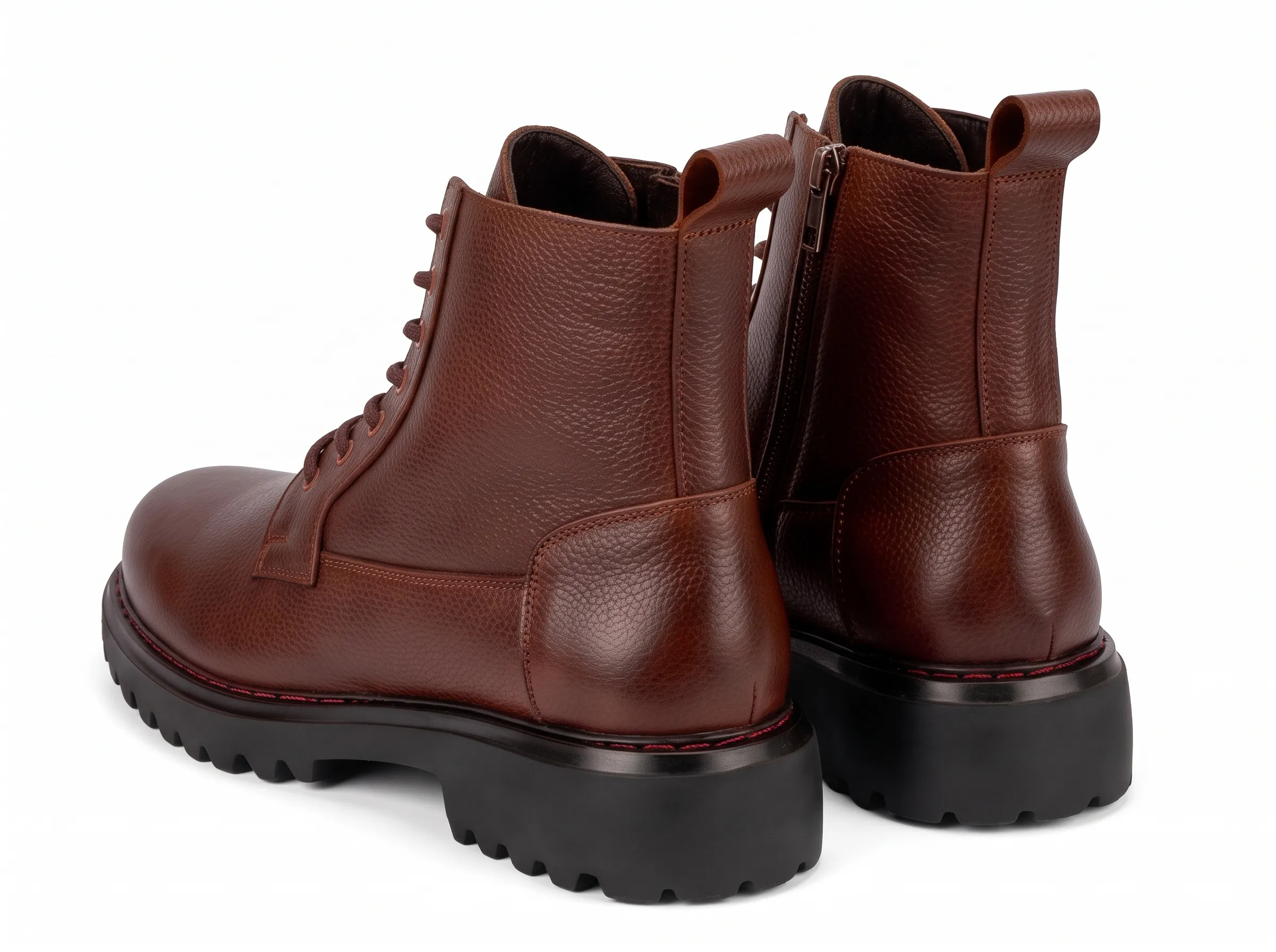 Men’s Leather Lace-Up Boots with Side Zip - Image 2