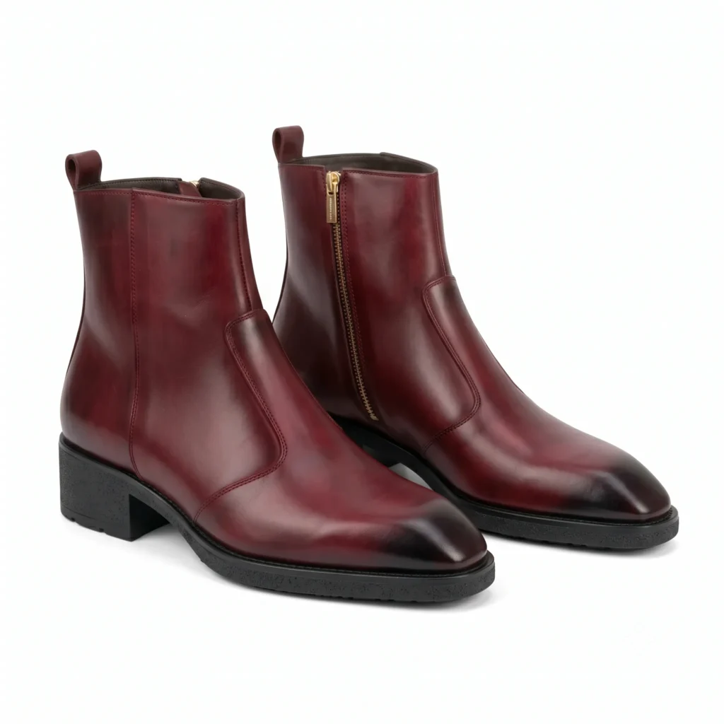 Men's Leather Side-Zip Ankle Boots | Metallic Hardware Dress Boots