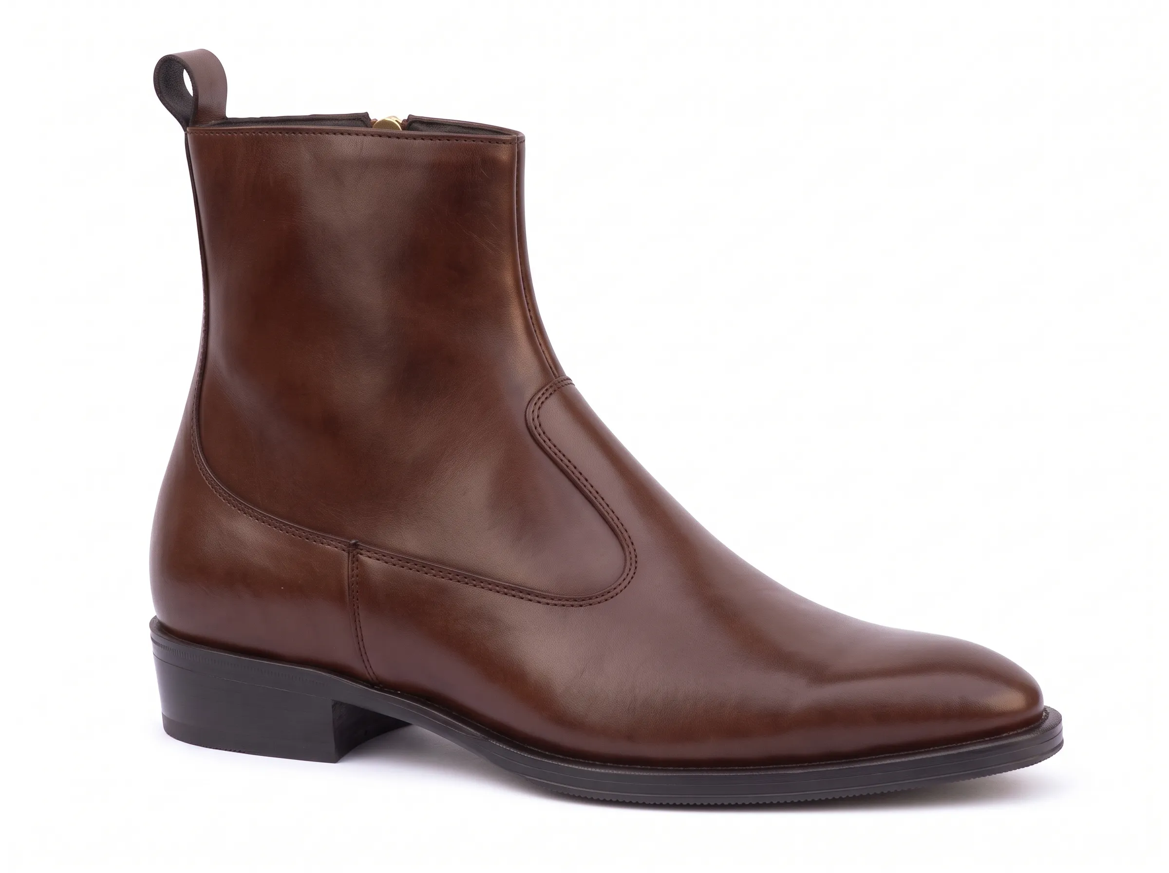 Men's Sleek Leather Side-Zip Dress Ankle Boots | Formal Almond-Toe Boots - Image 2